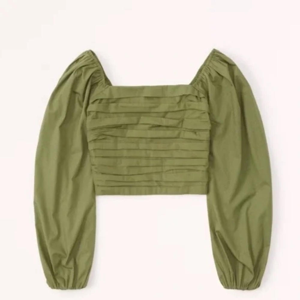 Abercrombie & Fitch Green Puff Sleeve Crop Blouse